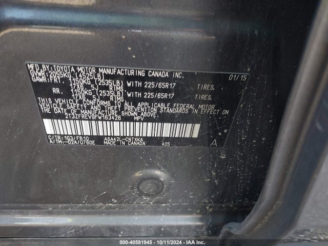 Toyota RAV4 LE 2015 2T3ZFREV9FW163426 Image 9