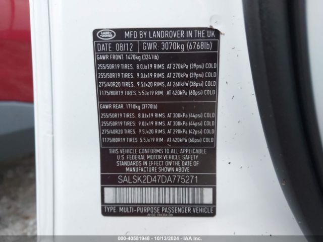 2013 LAND ROVER RANGE ROVER SPORT SALSK2D47DA775271 Photo 8