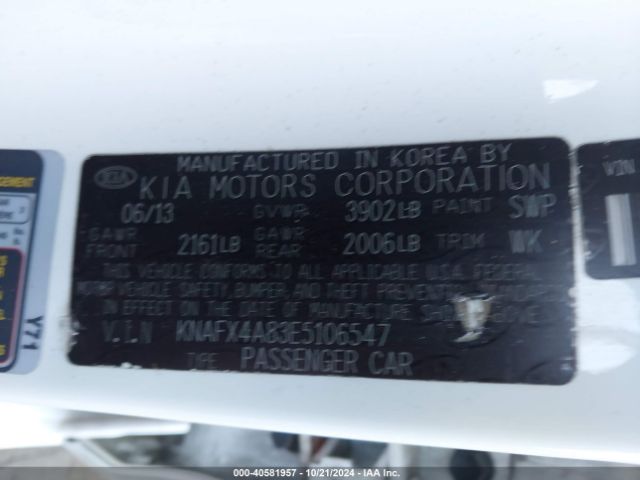 KNAFX4A83E5106547 KIA FORTE EX
