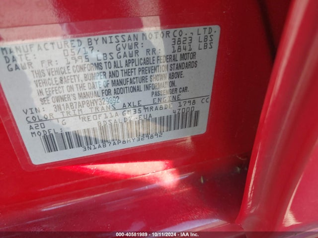 Nissan SENTRA SV 2017 3N1AB7AP8HY329892 Image 9