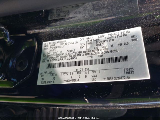 1FTEW1EP9JKC09906 Ford F-150 Xl