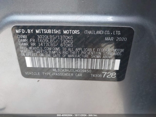 2020 MITSUBISHI MIRAGE ML32A3HJ1LH009450 Photo 8