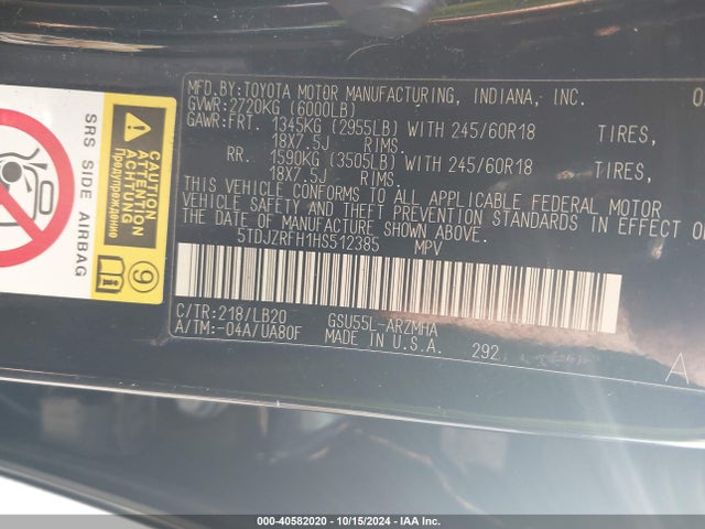 Toyota Highlander Xle 2017 5TDJZRFH1HS512385 Image 9