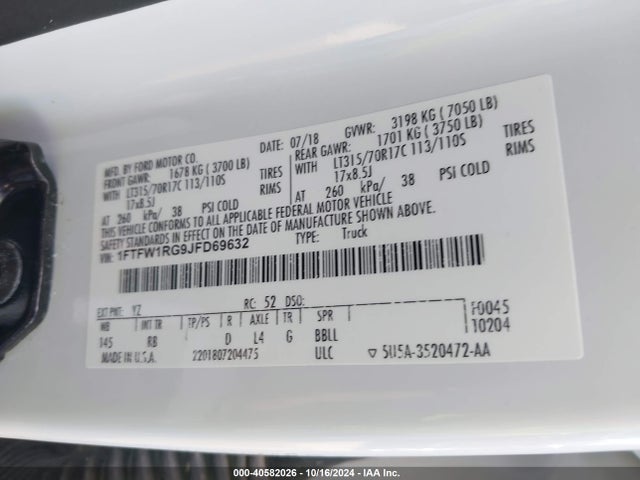 Ford F-150 Raptor 2018 1FTFW1RG9JFD69632 Image 9