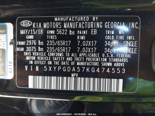KIA Sorento 3.3l Lx 2019 5XYPGDA57KG474553 Image 9