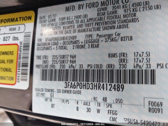 3FA6P0HD3HR412489 Ford FUSION SE