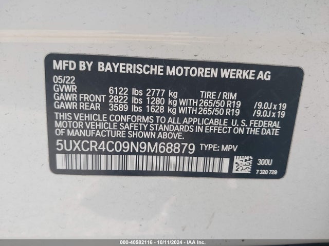 5UXCR4C09N9M68879 BMW X5 Sdrive40i