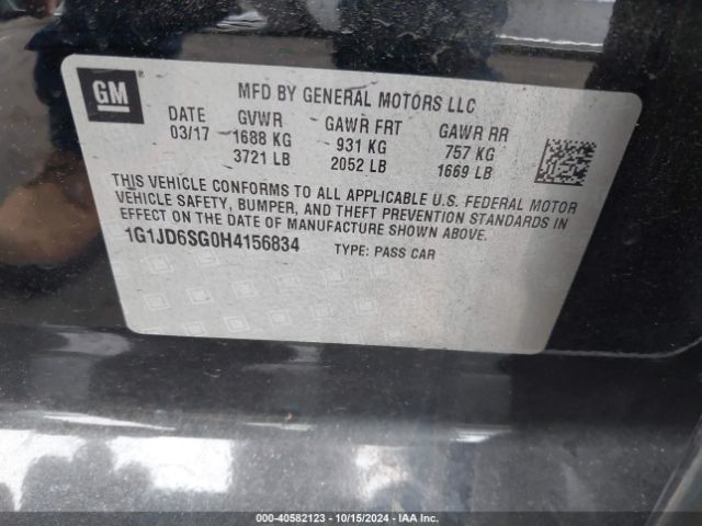 1G1JD6SG0H4156834 Chevrolet Sonic Lt Auto