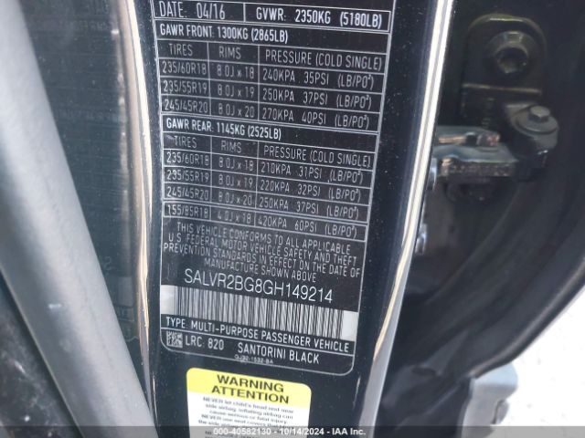 SALVR2BG8GH149214 Land Rover Range Rover Evoque Hse