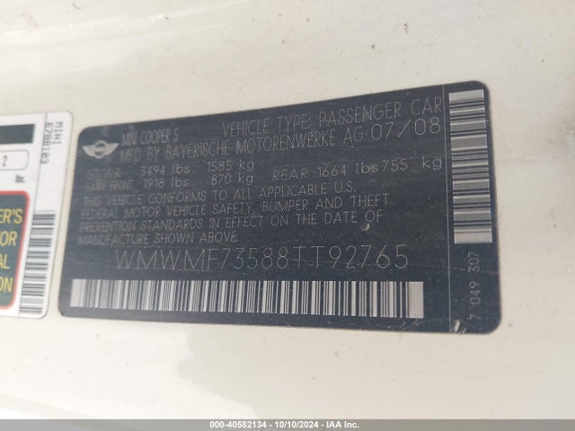 2008 MINI COOPER S WMWMF73588TT92765 Photo 8