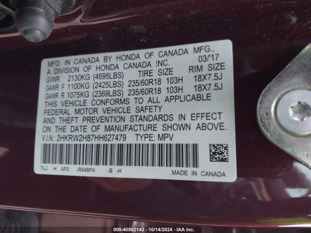 2HKRW2H87HH627479 Honda Cr-v Ex-l/ex-l Navi