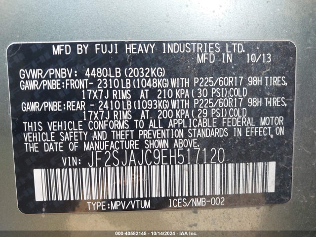 JF2SJAJC9EH517120 Subaru Forester 2.5i Limited