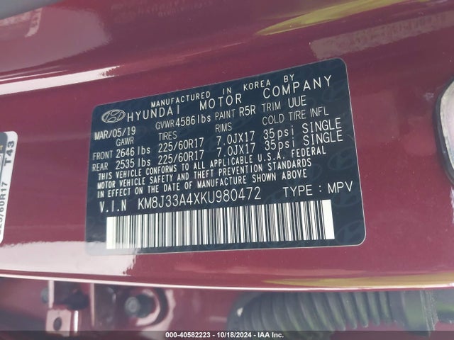 KM8J33A4XKU980472 Hyundai Tucson Value