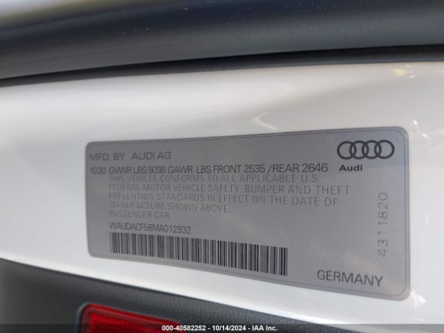 WAUDACF58MA012932 Audi A5 Sportback Premium 45 Tfsi Quattro S Tronic