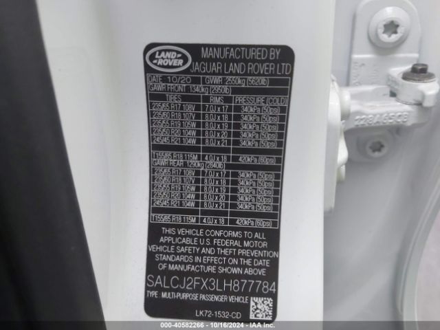 SALCJ2FX3LH877784 Land Rover Discovery Sport S