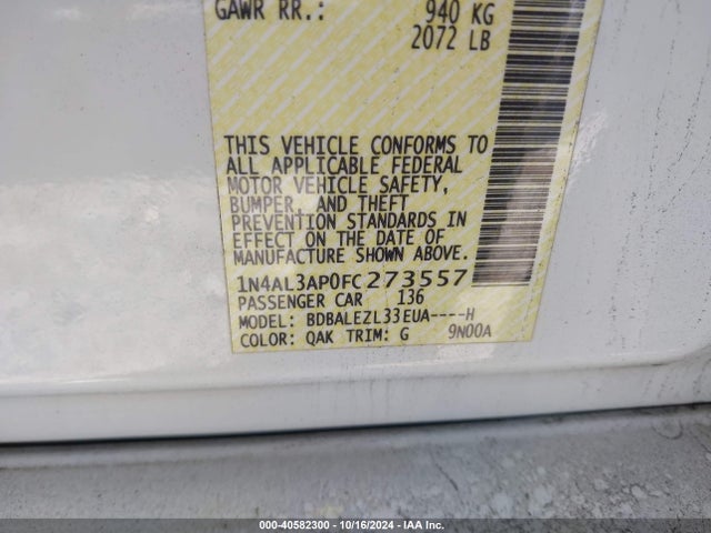 Nissan Altima 2.5 S 2015 1N4AL3AP0FC273557 Image 9
