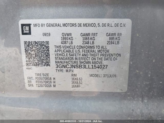3GNCJNSB3LL154027 Chevrolet Trax Awd Ls
