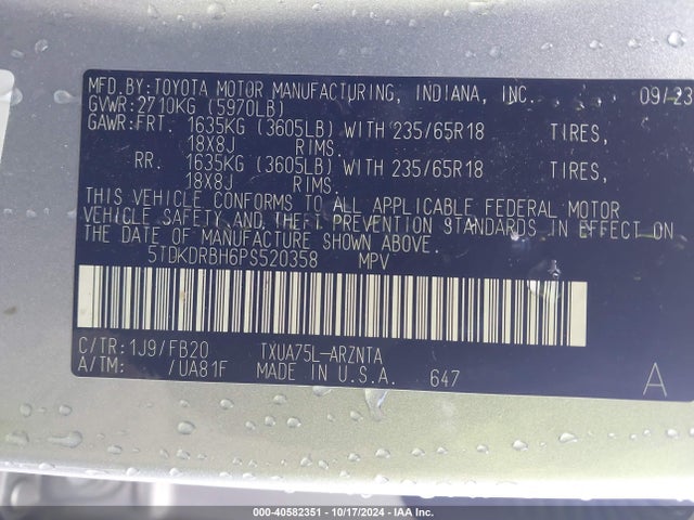 Toyota Highlander Le 2023 5TDKDRBH6PS520358 Image 9
