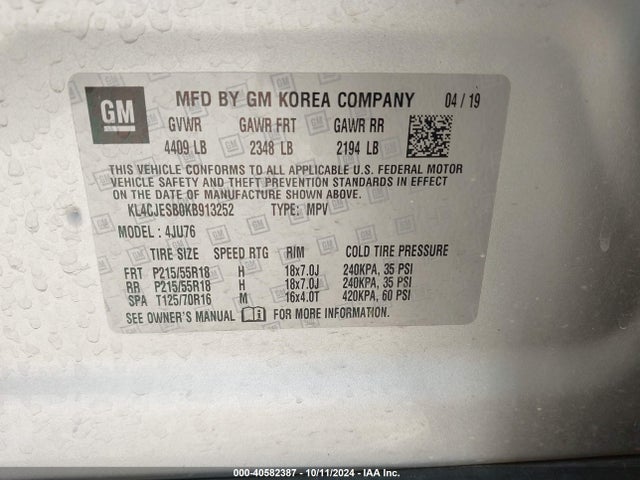 KL4CJESB0KB913252 Buick Encore Awd Preferred