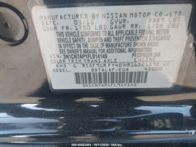 3N1CN7AP1FL914145 Nissan Versa 1.6 S
