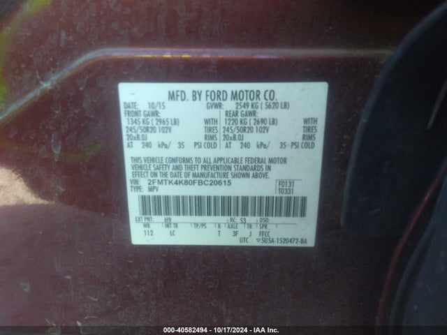 Ford Edge Titanium 2015 2FMTK4K80FBC20615 Image 9