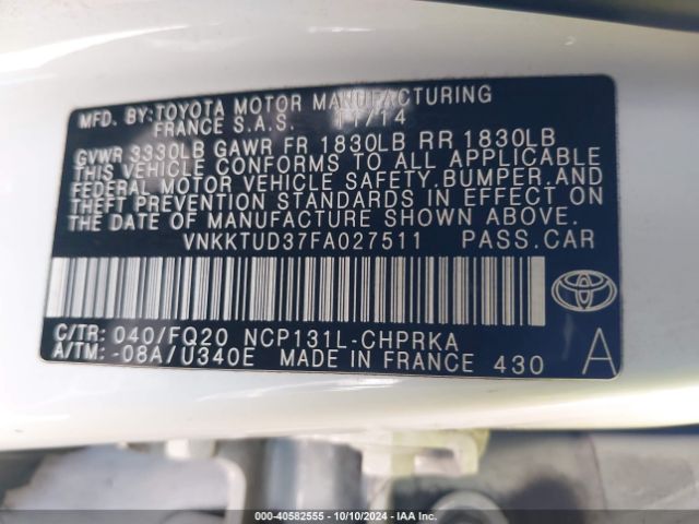 VNKKTUD37FA027511 Toyota YARIS L