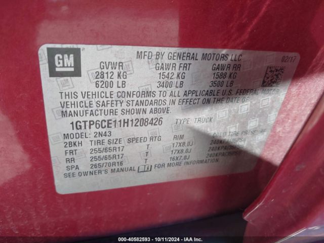 1GTP6CE11H1208426 GMC CANYON SLE