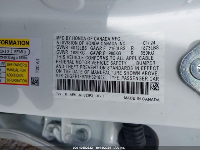 2HGFE1F97RH321857 Honda Civic Touring