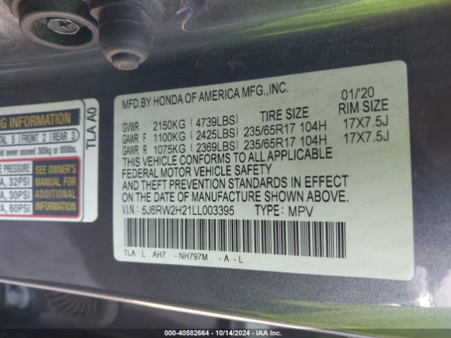 5J6RW2H21LL003395 Honda Cr-v Awd Lx
