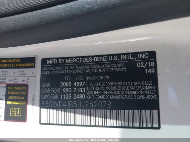 55SWF4JB5JU262078 Mercedes-Benz C 300