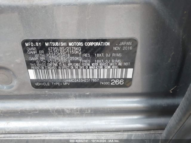 2017 MITSUBISHI OUTLANDER JA4AD2A33HZ017857 Photo 8
