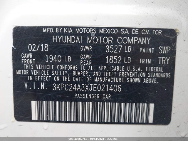 Hyundai ACCENT SE 2018 3KPC24A3XJE021406 Image 9