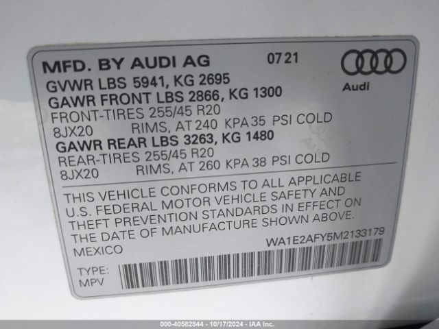 WA1E2AFY5M2133179 Audi Q5 Premium Plus 55 Tfsi E Quattro S Tronic