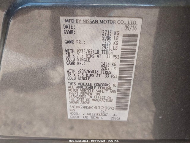 Nissan Pathfinder Sv 2017 5N1DR2MN5HC612970 Image 9