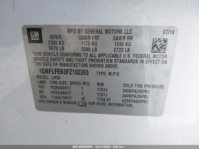 1GNFLFEK0FZ102263 Chevrolet EQUINOX 1LT