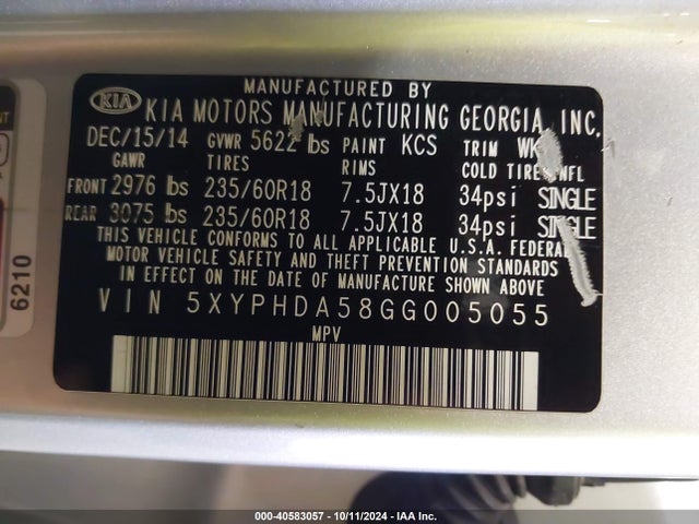 KIA Sorento 3.3l Ex 2016 5XYPHDA58GG005055 Image 9