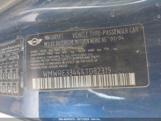 2004 MINI COOPER S WMWRE33444TD82319 Photo 8
