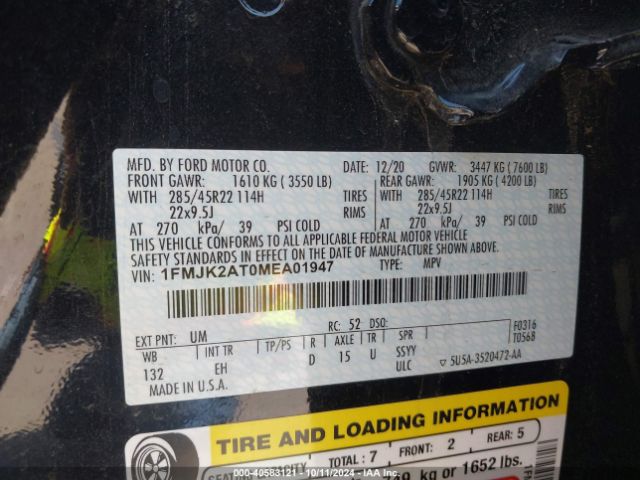 1FMJK2AT0MEA01947 Ford Expedition Limited Max