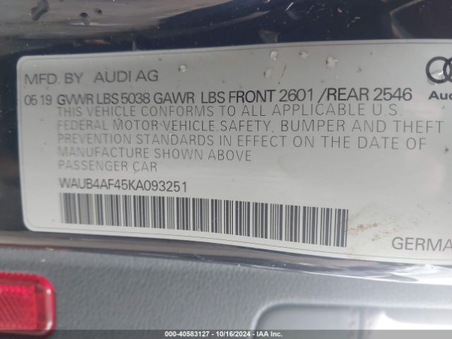 WAUB4AF45KA093251 Audi S4 3.0t Premium