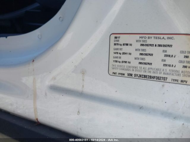 5YJXCBE28HF062707 Tesla Model X 100d/75d/90d