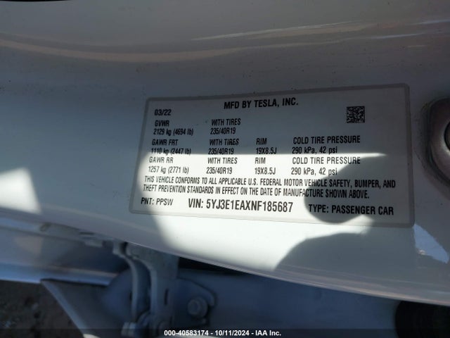 2022 TESLA MODEL 3 5YJ3E1EAXNF185687 Photo 8