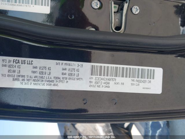 2C3CDXHG1KH607670 Dodge Charger Gt Rwd