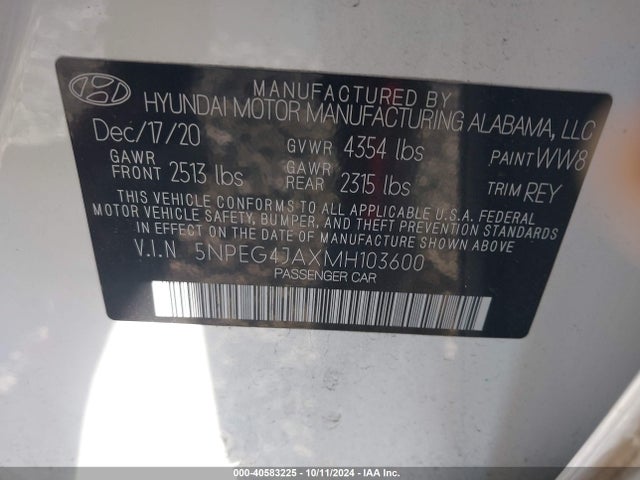 Hyundai SONATA SE 2021 5NPEG4JAXMH103600 Image 9