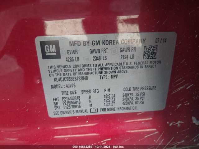 KL4CJCSB5EB783848 Buick Encore Leather