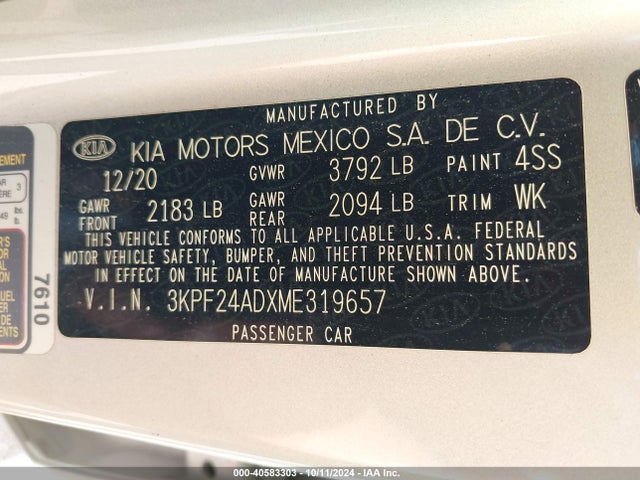 KIA Forte Lxs 2021 3KPF24ADXME319657 Image 9
