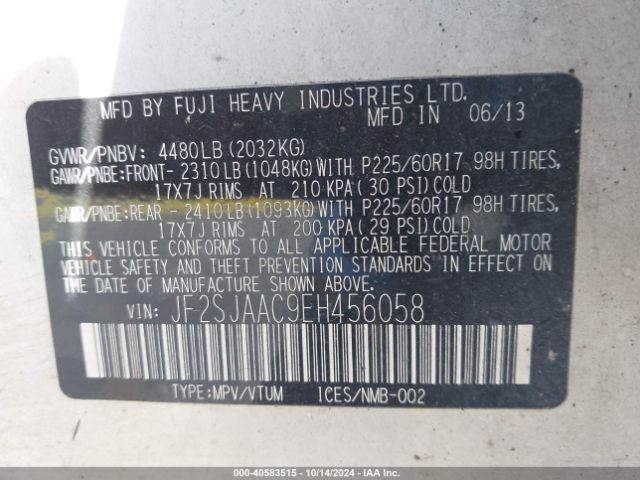JF2SJAAC9EH456058 Subaru Forester 2.5i