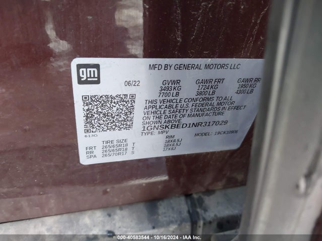 Chevrolet Suburban 4wd Ls 2022 1GNSKBED1NR317029 Image 9