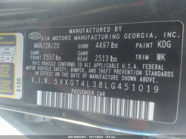 5XXGT4L38LG451019 KIA Optima Lx