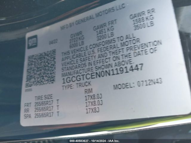 1GCGTCEN0N1191447 Chevrolet Colorado 4wd  Short Box Lt