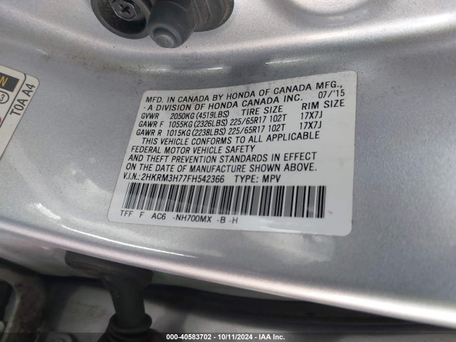 Honda Cr-v Ex-l 2015 2HKRM3H77FH542366 Image 9